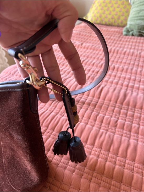 COACH Laurel Shoulder Bag With Tassels in Brown | Lyst Coach Dark Brown Suede Shoulder Bag with Tassel
